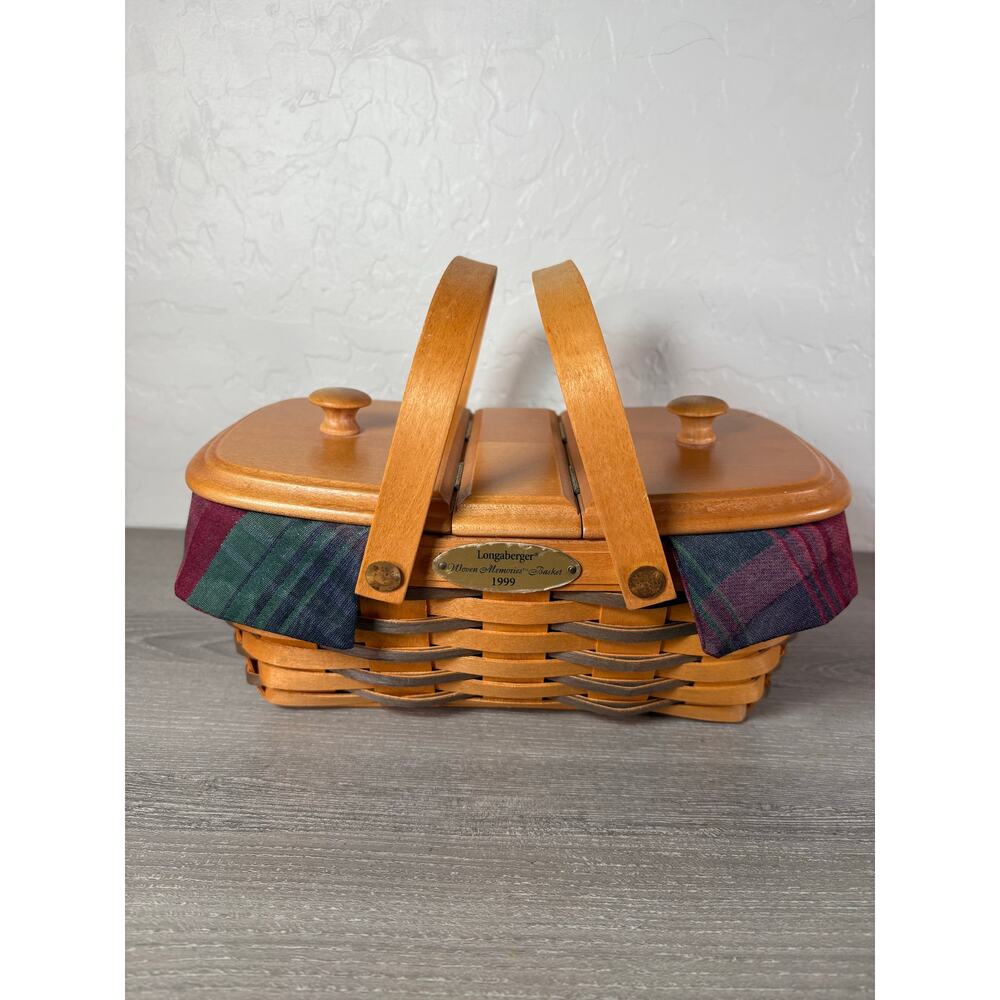 Vintage 1999 Longaberger Crawford Barn Collection Basket Signed‎ Lid Plaid Liner